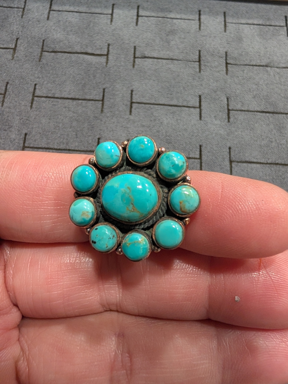 Turquoise Cluster Statement Copper Ring - Women Jewelry